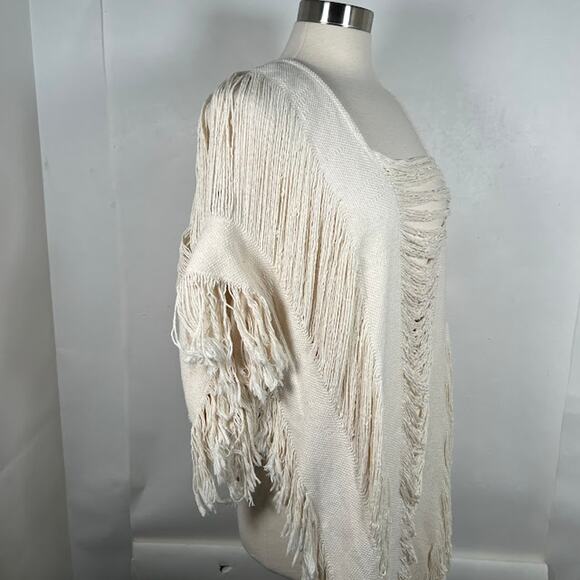 Beach Boho Sheer Knit Swimsuit Cover Up Lightweight Fringe Trim - Picture 7 of 10